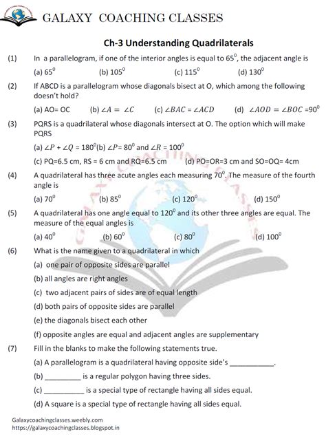 Galaxy Coaching Classes Worksheet Class 8 Maths Chapter 3