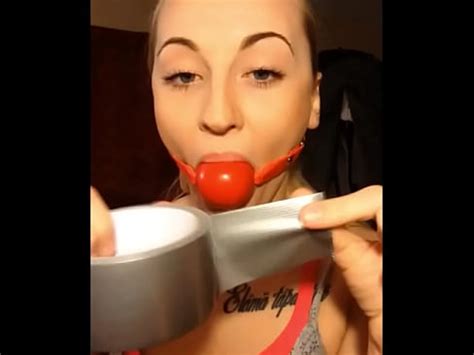 Blonde Slut Gagging Herself With Ballgag And Tapegag XNXX