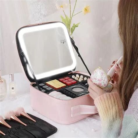 New Led Lighted Cosmetic Case With Mirror Waterproof Pu Leather