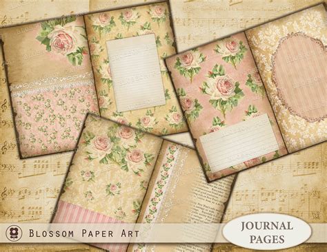 Journal Pages Vintage Roses Junk Journal Printable Sheets Etsy