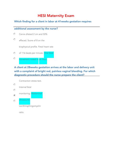 SOLUTION New Generation Hesi Maternity Exam 2023 Maternity Hesi Exam