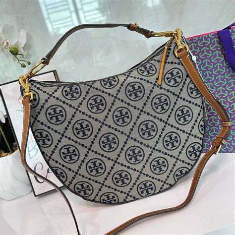 Tory Burch T Monogram Jacquard Crescent Bag Lazada Co Th