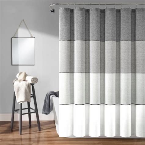 Color Block Ombre Yarn Dyed Eco Friendly Cotton Shower Curtain Gray