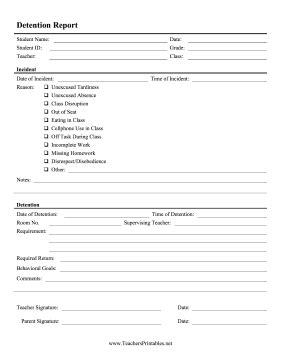 Full Page Detention Form