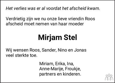 Miriam Willy Stel Overlijdensbericht En Condoleances