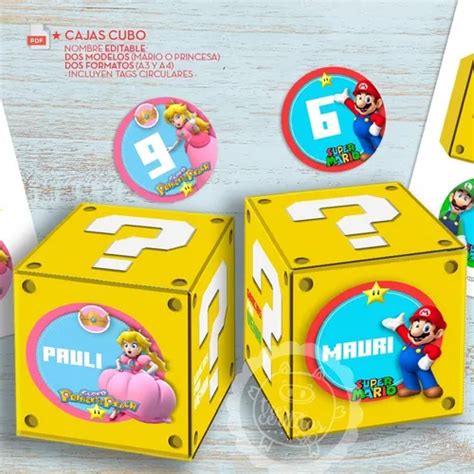 Caja Cubo Textos Editables Princesa Peach Mario Bros Pdf C Meses Con