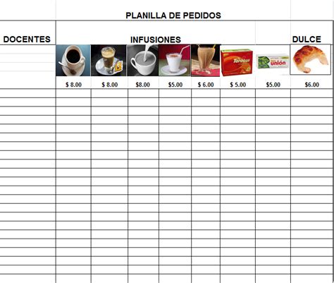 La Est De Pie Planilla Elaborada En Excel Taller De Cafeter A