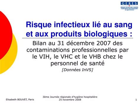 Ppt Risque Infectieux Li Au Sang Et Aux Produits Biologiques