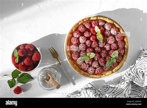 Cake With Raspberry On White Background Cake With Fresh Berries