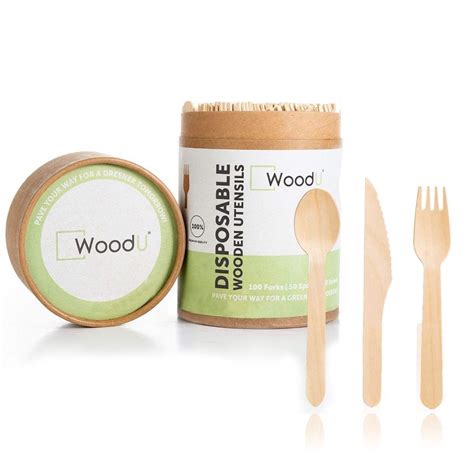 Buy Woodu Eco Friendly Wooden Cutlery Set All Natural Biodegradable