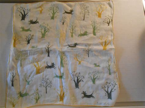 Vintage Faith Austin Cats And Trees Hankie Handkerchief Scarf