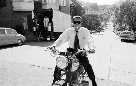 Steve McQueen on Triumph Motorcycle, on the Set of Bullitt, San ...