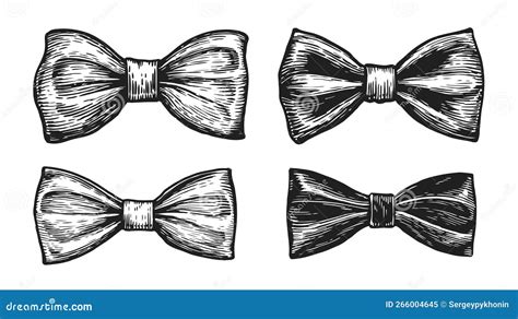 Bow Tie Set. Hand Drawn Necktie Sketch. Retro Fashion Concept ...