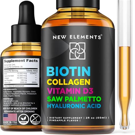 Liquid Biotin Drops With Collagen Vitamin D3 Saw Palmetto And Hyaluronic Acid For Hair