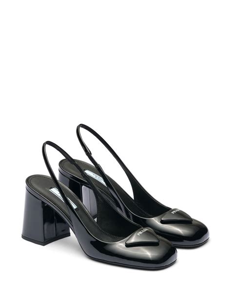 Prada Mm Patent Leather Slingback Pumps In Schwarz Modesens