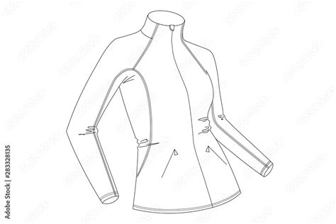 Technical Drawing Of Womans Jacket 3d Illustration Line Art Vector