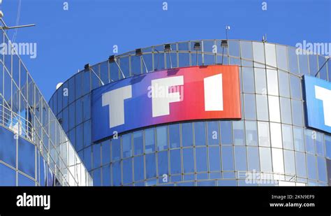 Big Tf1 Logo On The Facade Of Tf1 Headquarters Building Stock Video