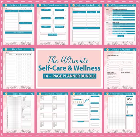 Self Care Journal And Wellness Planner Bundle Wellbeing Mindfulness