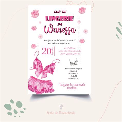 Convite Chá lingerie Arte digital no Elo Sonho de Personaliizado B C E