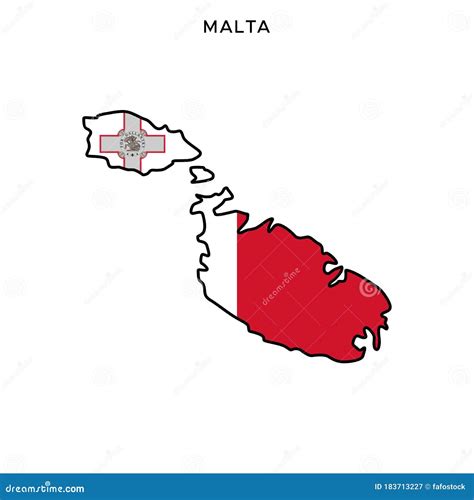 Map And Flag Of Malta Vector Design Template With Editable Stroke