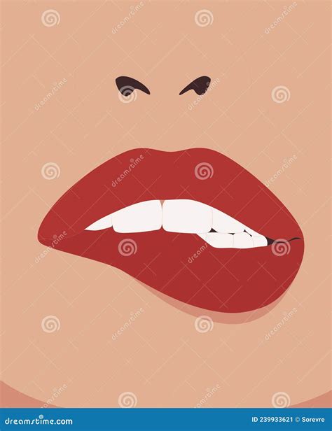 Closeup Of Sensuous Woman Biting Red Lips Stock Vector Illustration