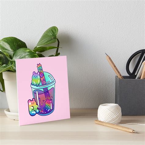 Cute Kawaii Jelly Bear Boba Tea Art Board Print By Liquidneko Redbubble