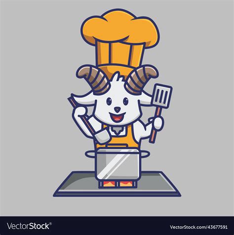 Cute goat cooking chef holding a spatula animal Vector Image