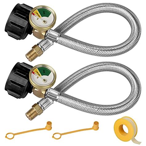 2 Pack 1 4 NPT RV Propane Pigtail Hose 12 Inch With Tank Gauge