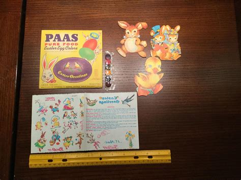 Vintage Paas Easter Egg Coloring Kit Ephemera Bunny Duck Die Cut Dennison Card 1803036990