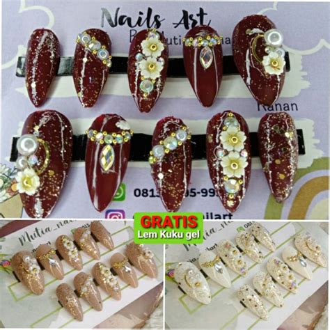 Jual Kuku Palsu Motif Maroon Nude Putih Gratis Lem Kuku Gel Fake Nails Shopee Indonesia