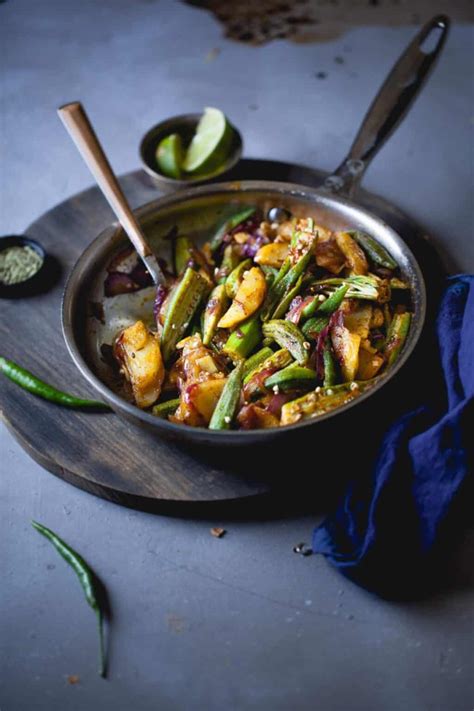 Aloo Bhindi Sabzi Spiced Potatoes And Okra Sinfully Spicy