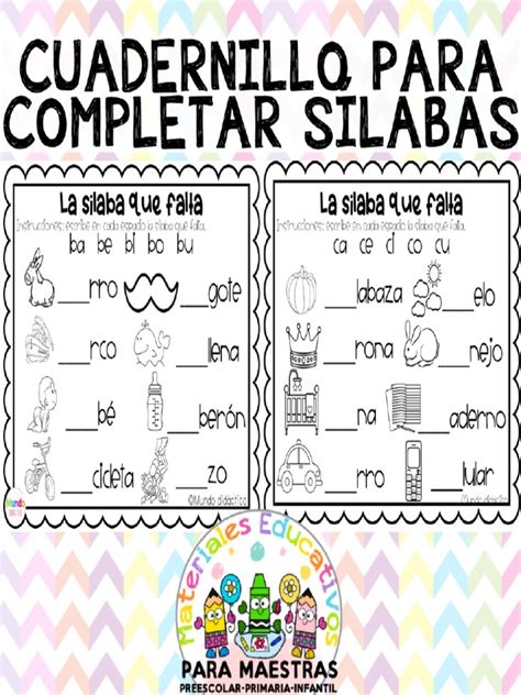 Cuadernillo Para Completar Sílabas Por Materiales Educativos Maestras Pdf