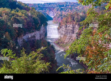 View Of Middle And Upper Falls From Inspiration Point In Autumn