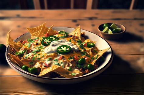 Premium AI Image | Bowl of nachos with jalapenos for a snack