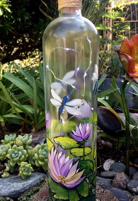 Lighted Wine Bottle Water Lilies Table Centerpiece T For Her