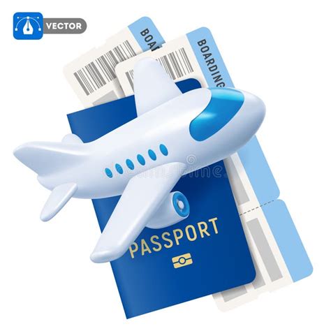 Passport With Air Tickets And 3d Realistic Plane Stock Illustration