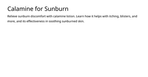 Calamine For Sunburn Medsis