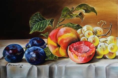 Classic Dutch Fruit Still Life With Peaches Plums And Grapes Painting