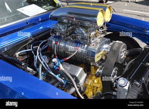 Supercharged Chevy Hot Rod Engine Stock Photo - Alamy