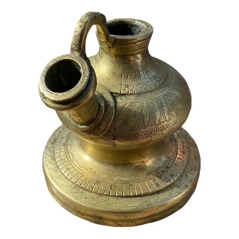 1920s Old Design Hand Engraved Brass Hukka Pot | Chairish