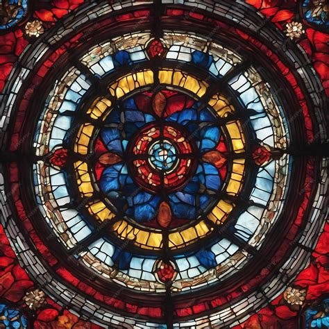 Premium Photo | A close up of a stained glass window with a red and