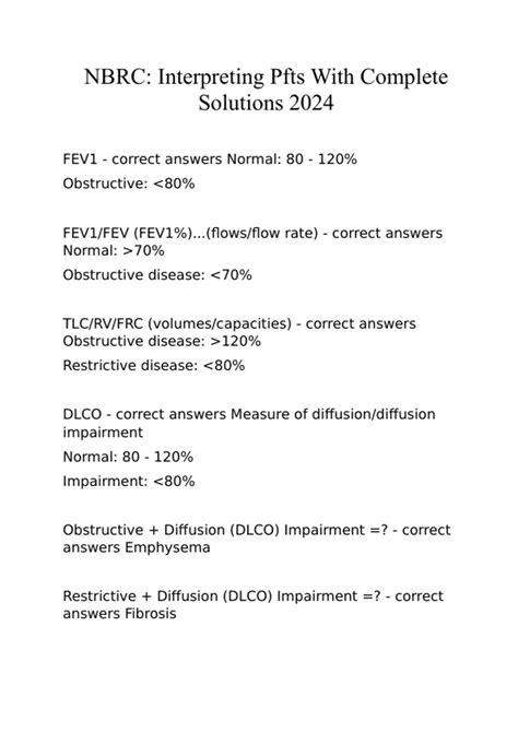 Nbrc Interpreting Pfts With Complete Solutions Cpft Stuvia Us