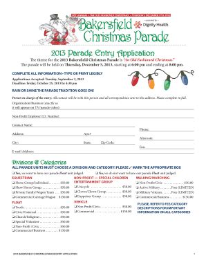 Fillable Online 2013 ENTRY Application Bakersfield Christmas Parade