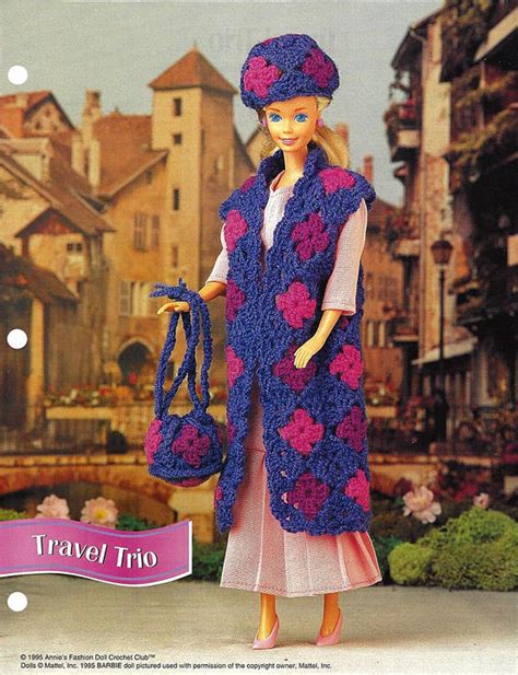 Annies Fashion Doll Crochet Club Crochet Pattern Travel Trio Barbie Hat Purse And Coat New