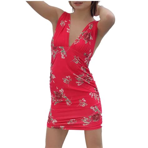 Women Deep V Neck Red Dresses Sexy Back Cross Hollow Out Backless European Nightclub Style Slim