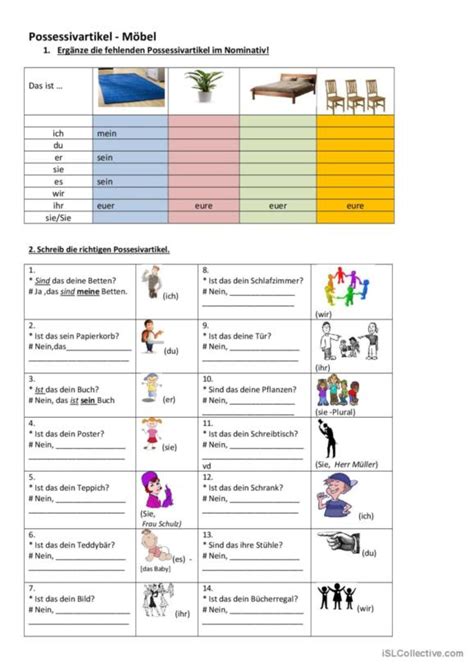 101 Möbel Deutsch DAF Arbeitsblätter pdf doc