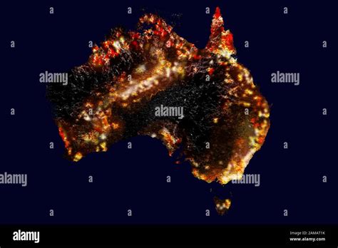Map of Australia wild fires from space, Artistic representation of 2019 ...
