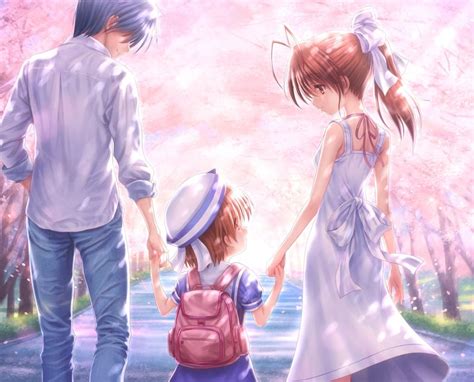 Furukawa Nagisa Okazaki Tomoya And Okazaki Ushio Clannad Drawn By