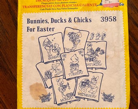 Vintage Aunt Martha S Hot Iron Transfer Pattern 3958 Bunnies Ducks Chicks For Easter Kitchen
