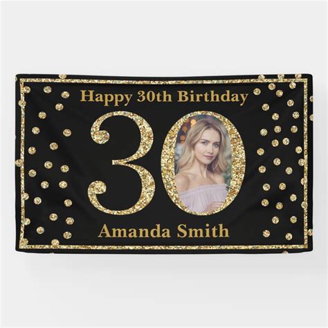 Happy 30th Birthday Banner Black and Gold Photo | Zazzle | 80th birthday banner, 60th birthday ...